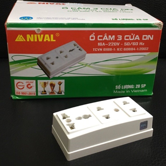 Ổ cắm điện nival DN215 3ổ cắm loại tốt