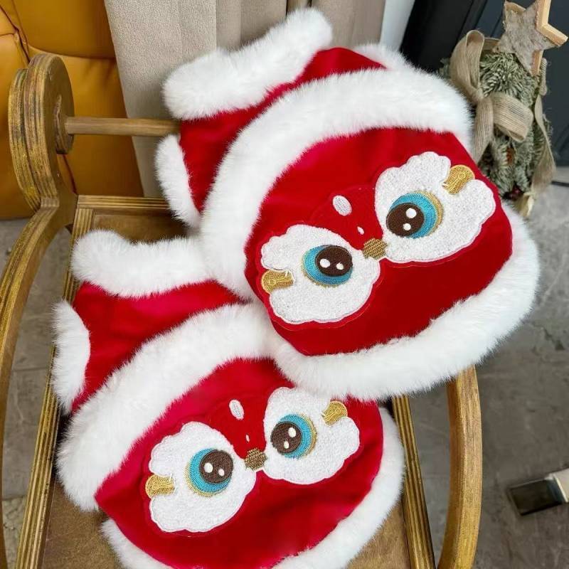 Pet Clothes Autumn and Winter New Bichon Yorkshire Fleece-Lined Lion Embroidery New Year Clothes Dog
