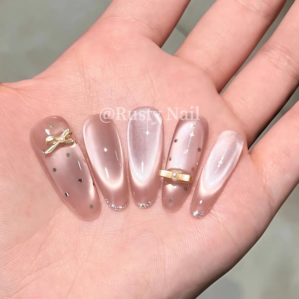 Jin Young Pure Desire Daughter Polka Dot Cat 's Eye Bow Pure Hand-Weared Nail-Grade Miếng dán làm mó