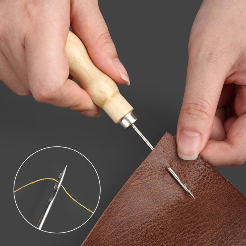 May Kim Sửa Chữa Giày Kim May Giày May Awl Handmade Giày Kim Đôi Bầu Lỗ Awl Tay Cầm Bằng Gỗ Điểm 9FI