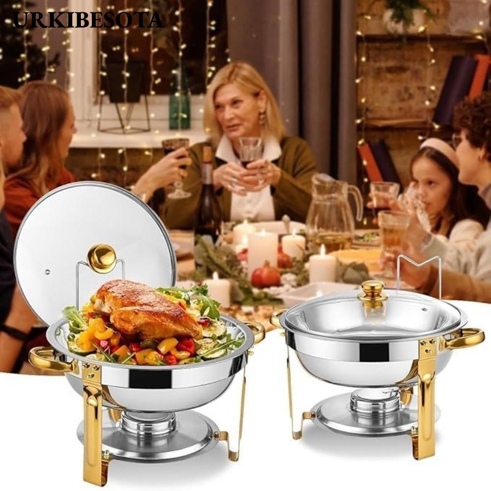 Máy hâm nóng phục vụ tiệc Buffet URKIBESOTA, 4,5L có nắp ấm hơn Đĩa đựng thức ăn, Khay phục vụ vàng bằng thép không gỉ cách nhiệt chuyên nghiệp Đám cưới