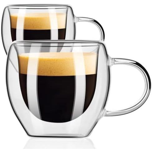 Bộ 2 cốc Espresso PARACITY, Kính bắn Espresso hai tường có tay cầm, Cốc bắn Borosilicate Expresso ca