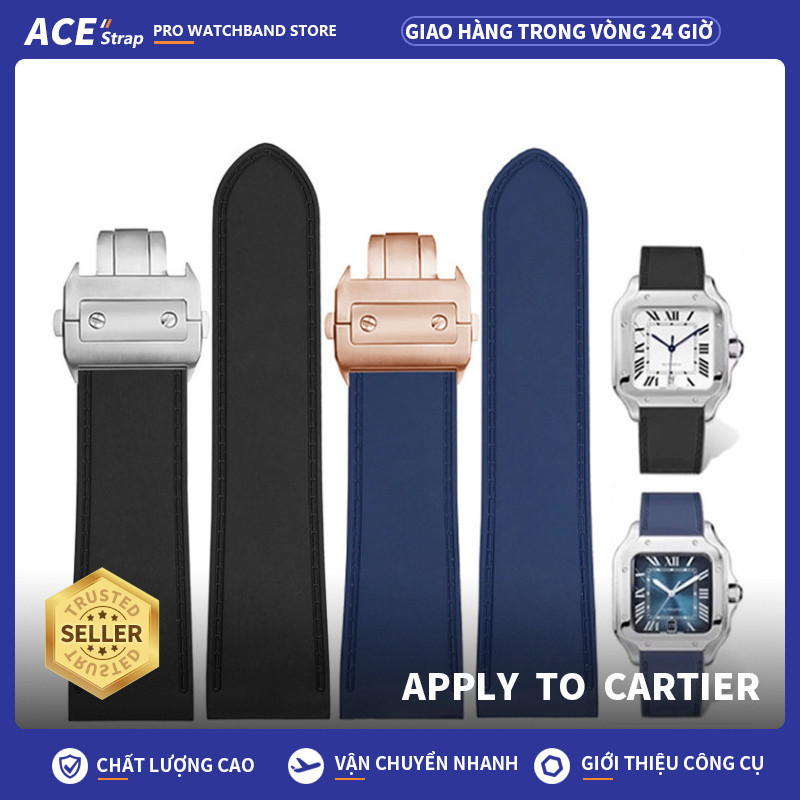 Áp dụng cho CARTIER SANTOS SERIES, Dây đeo đồng hồ nam cao su silicon 23-25mm cho Santos 100 (Phụ ki