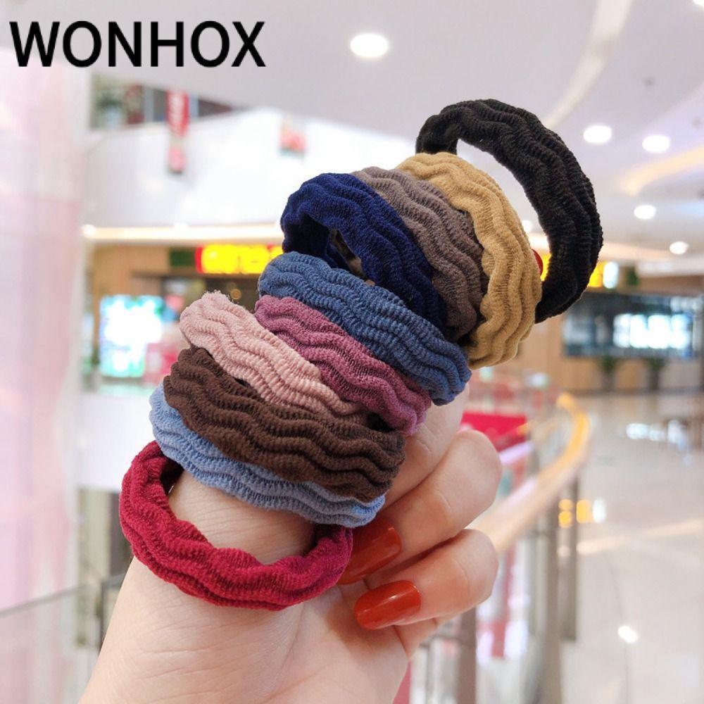 WONHOX - 10 Scrunchie Cao Su, Đựng Bé Gái, Màu Trơn, Co Giãn Dễ Thương
