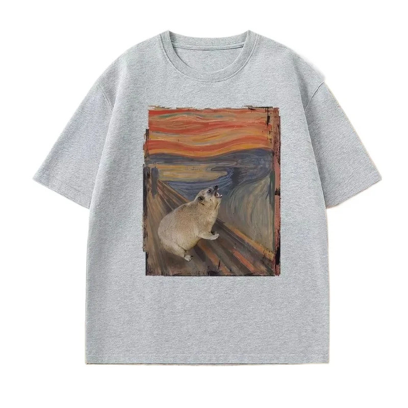 Hyrax Scream Parody Meme Áo nam Nữ Vintage Cotton Tay Ngắn Cổ Tròn Rời Phù Hợp Với Phong Cách Thường