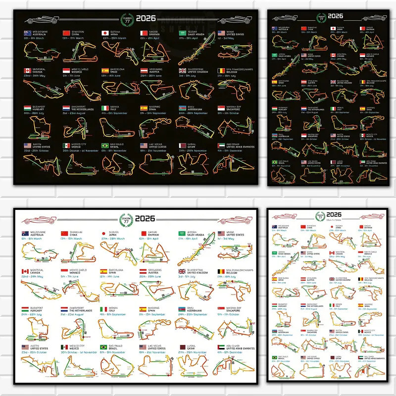 F1 2026 Mùa Thông Tin Lịch Áp Phích Trên Đen Hoặc Trắng Phong Cảnh F1 Theo Dõi Motorsports Nghệ Thuậ