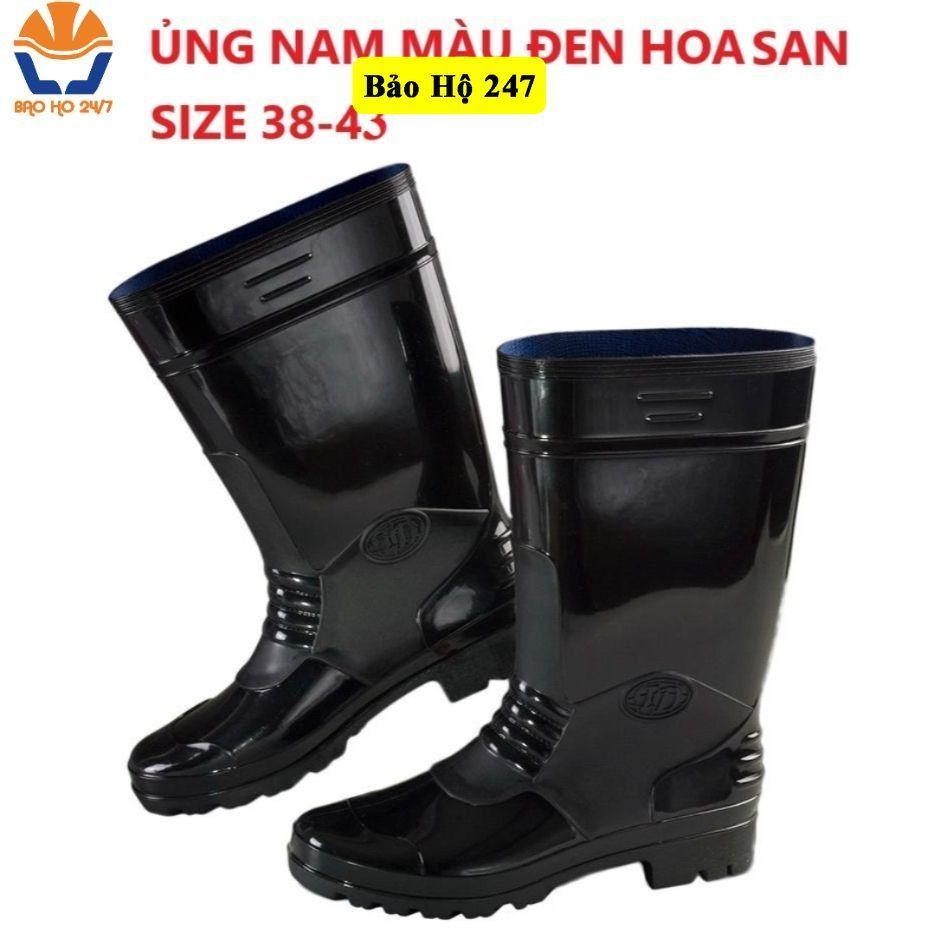 ĐỦ SIZE 38-44 Ủng nhựa màu đen Hoa San đế cứng, ủng nam 01 đen, ủng đen bảo hộ lao động baoho247