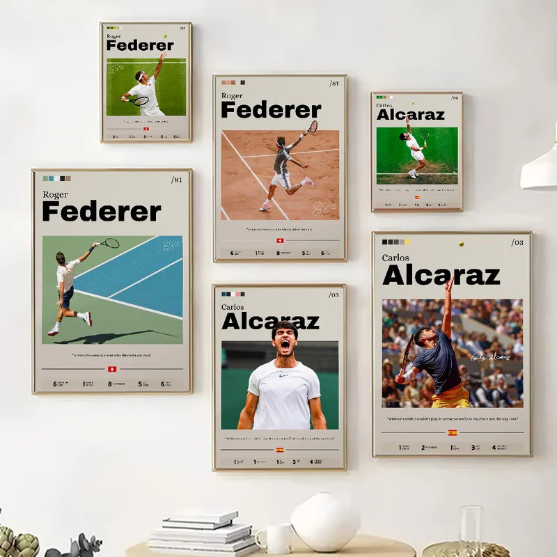 Ngôi sao Tennis Federer Alcaraz Poster Treo Tường Nghệ Thuật In Poster Trang Trí Bức Tranh Tường Hiệ