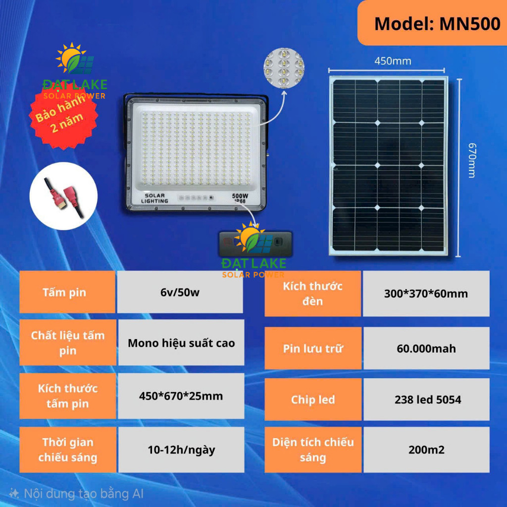 Đèn Chống Chói Năng Lượng Mặt Trời  300W-500W,Model MN300-MN500 - Hàng Chính Hãng - Chuẩn IP68