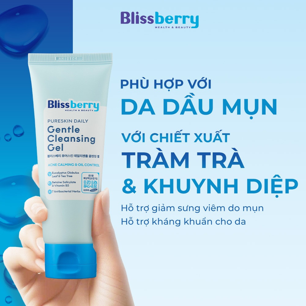Sữa Rửa Mặt BHA pH 5.5 Dịu Nhẹ Giảm Mụn Kết Hợp B5 Duy Trì Độ Ẩm Blissberry Daily Gentle Cleansing Gel 100ml | BigBuy360 - bigbuy360.vn