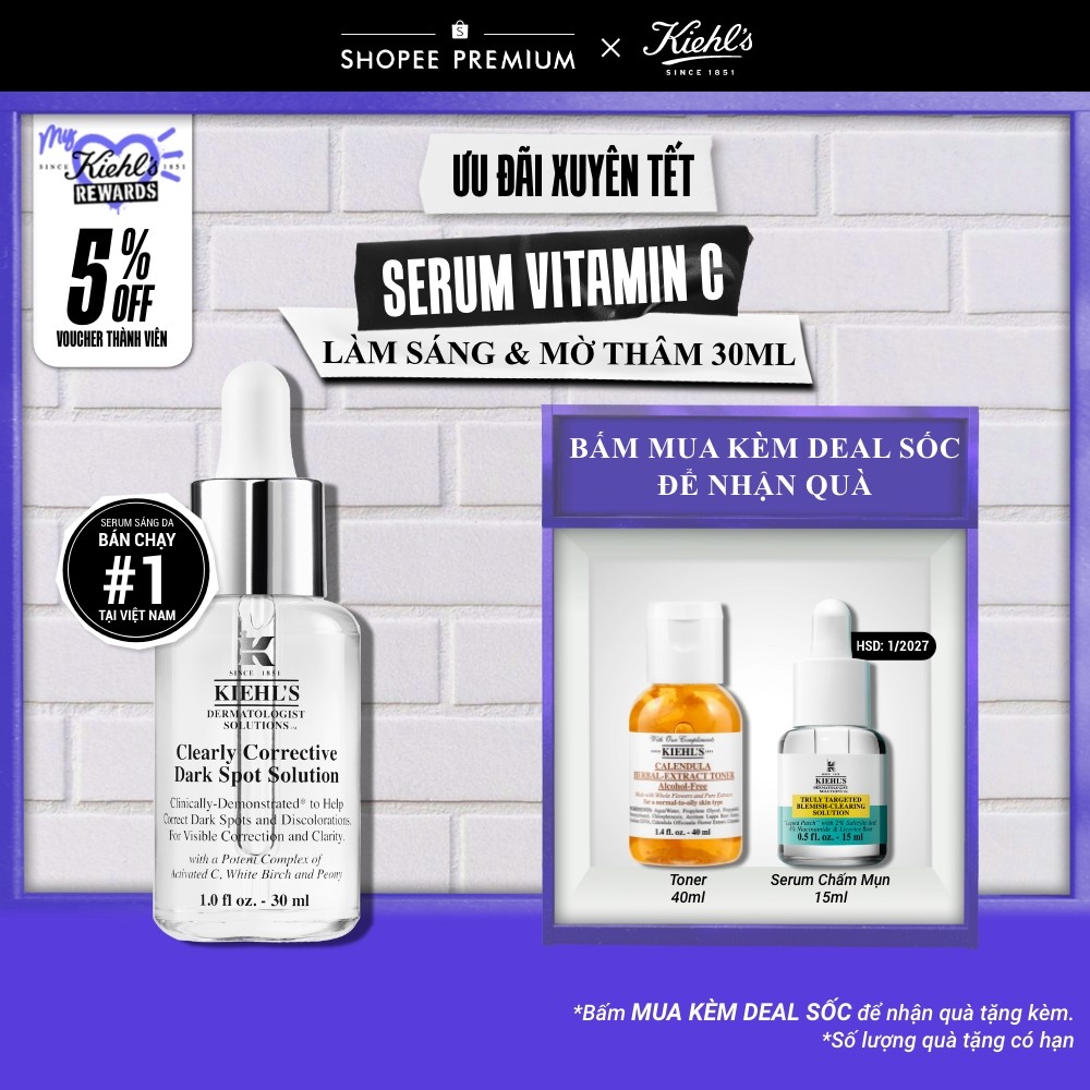 Serum Vitamin C làm sáng da & mờ thâm mụn Kiehl's Clearly Corrective™ Dark Spot Solution 30ml