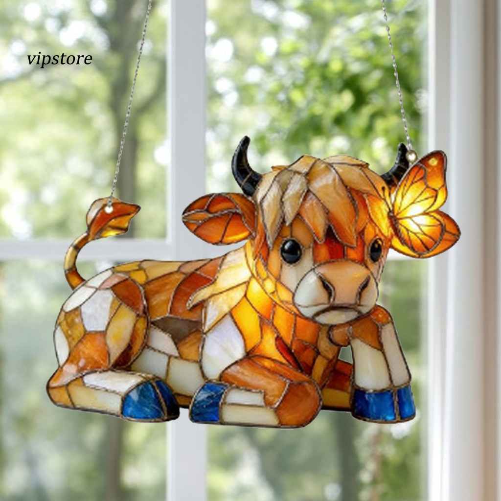 (VIP) Trang Trí Cửa Sổ Phòng Ngủ Cửa Sổ Kính Màu Treo Cao Nguyên Bò Bướm Suncatcher 2d Acrylic Màu T