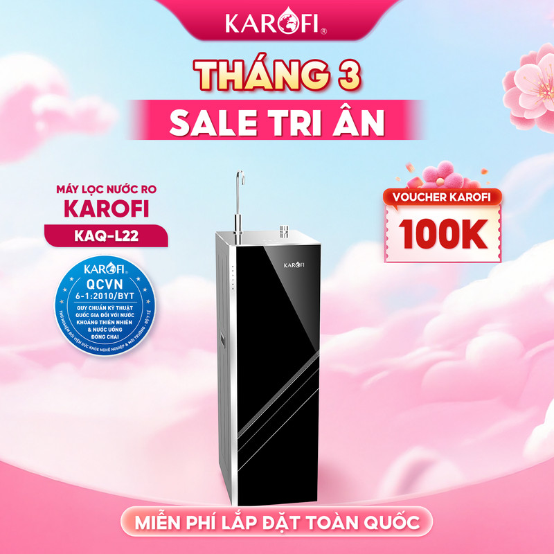 Máy lọc nước RO Mỹ 12 lõi KAROFI KAQ-L22 - 1 lõi Hydro ion kiềm+1 lõi T33 Nano, Aiotec - Giao lắp mi