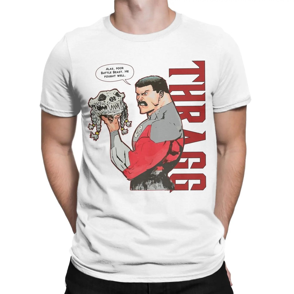 Áo thun cổ chữ O nam, 100% cotton, họa tiết siêu anh hùng Omni Man