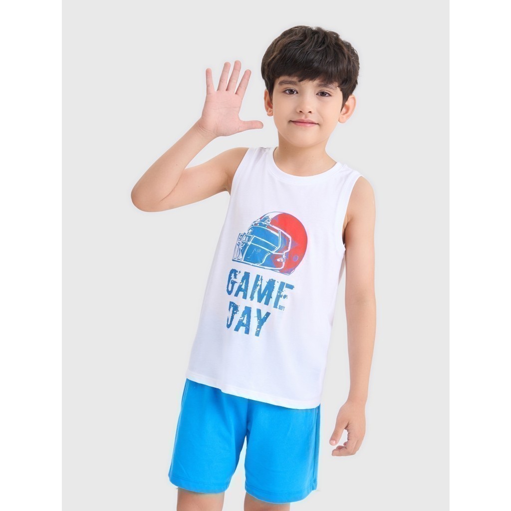 Bộ mặc nhà bé trai CANIFA 2LS25S001 áo ba lỗ quần đùi có hình in MÀU TRẮNG