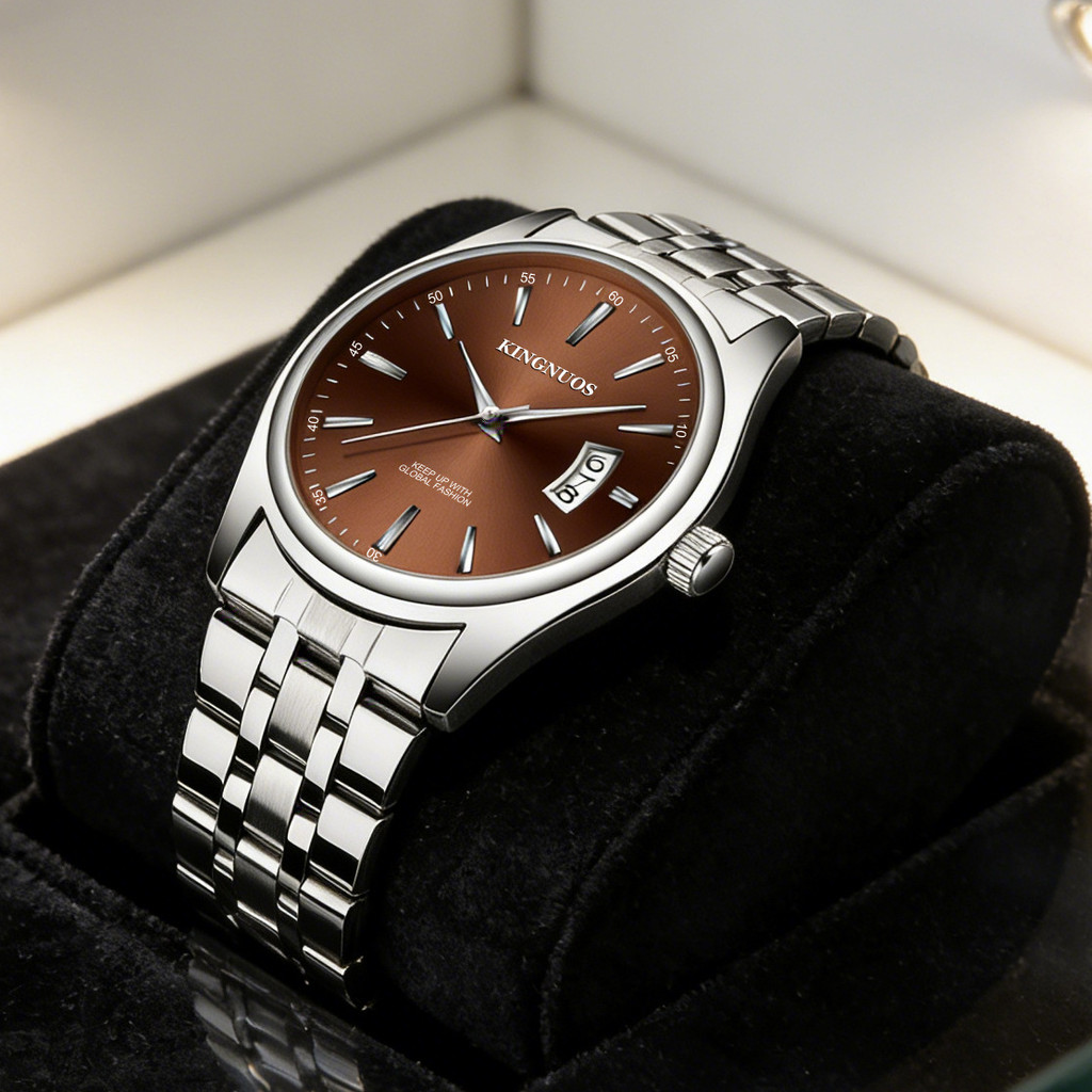 Đồng hồ thạch anh đa năng sành điệu với dây thép không gỉ, chức năng chống nước và lịch; Thích hợp cho cặp đôi