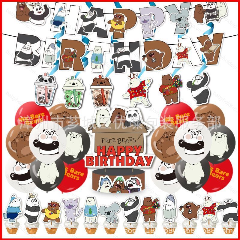 BS1 We Bare Bears Chủ đề tiệc sinh nhật trang trí biểu ngữ thẻ bánh bóng bộ cung cấp SB1