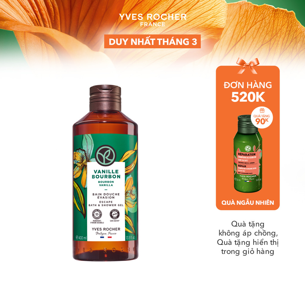 Sữa tắm dạng gel hương vani Yves Rocher Bath And Shower Gel Bourbon Vanilla 400ml