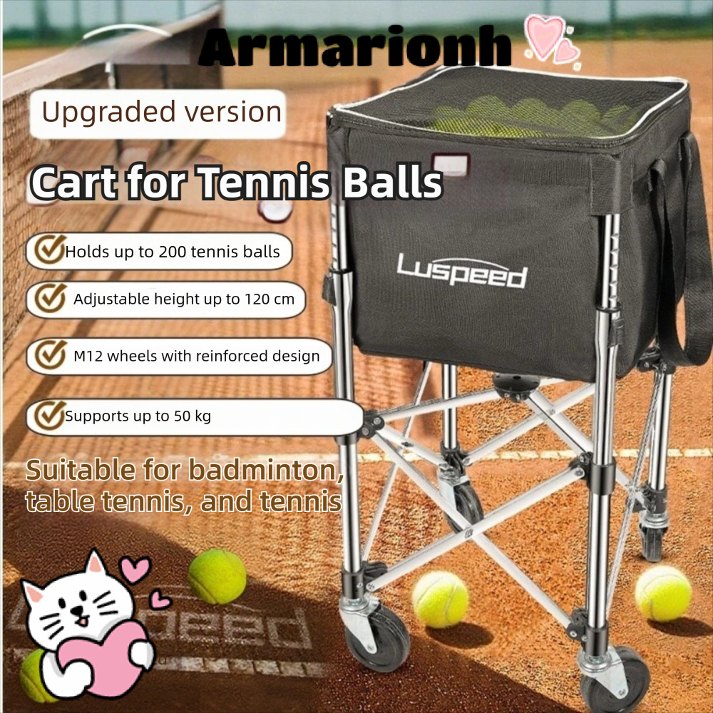 Xe đẩy bóng ARMARIO và Luspeed, Khung thép không gỉ điều chỉnh chiều cao, Phù hợp cho tennis và nhiề
