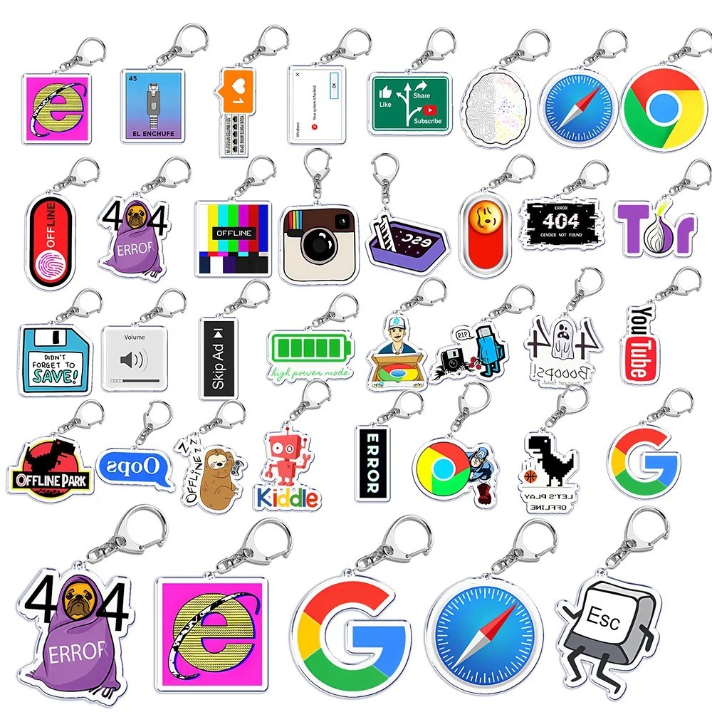 Móc khóa Acrylic IT Coder Lập trình viên Logo Google Chrome 404 Error Offline treo balo túi xách quà