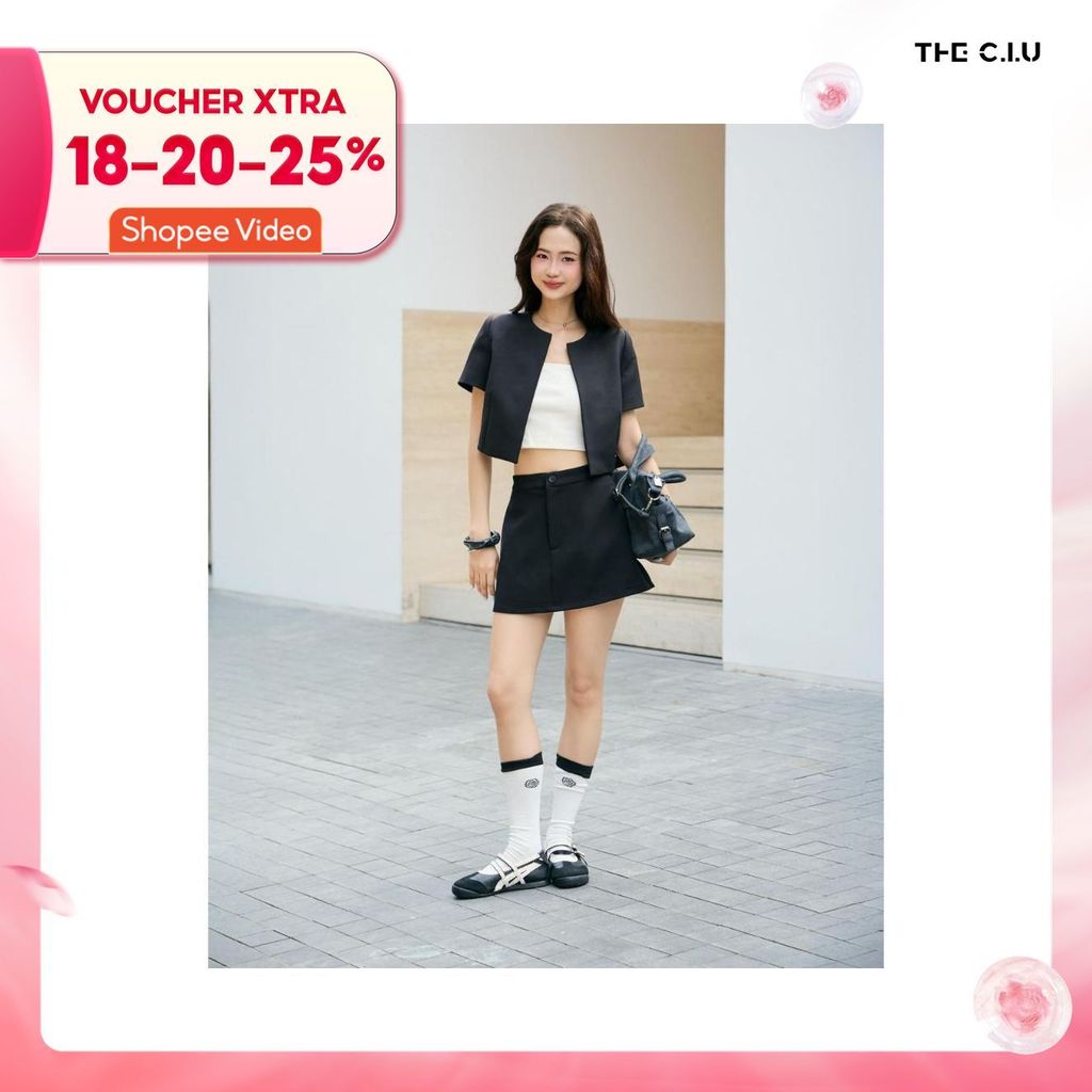 Áo khoác jacket nữ croptop cổ tròn THE C.I.U, áo blazer tay ngắn form gọn thanh lịch – Anya Jacket