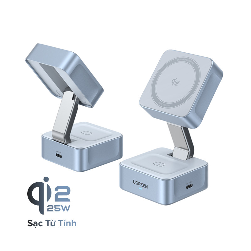【Qi2 25w】Đế sạc không dây UGREEN 25W Magflow 2 trong 1, đế sạc từ tính cho iPhone 17/16/15/14/13Pro 