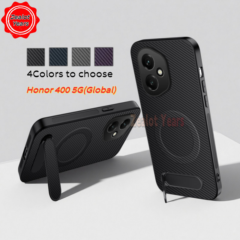Vỏ Cho Honor 400 5G Global DNY-NX9 Vỏ Điện Thoại Kết Cấu Sợi Carbon Từ Giá Đỡ