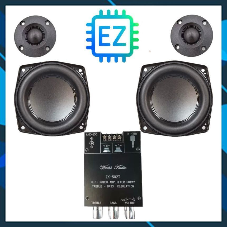 Combo làm loa 2.0 100W, mạch ZK-502T + Midbass boombox2 + treb lụa