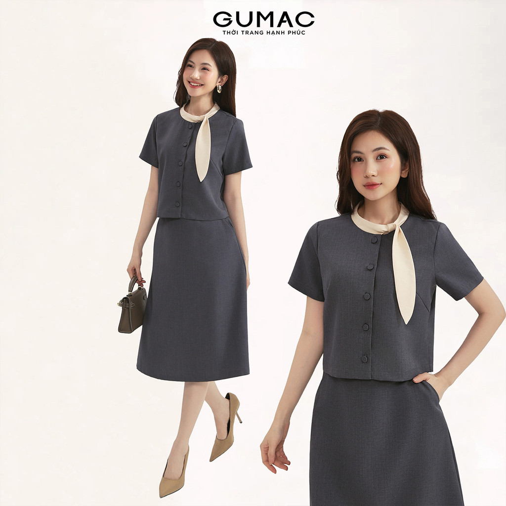 Set lẻ Áo kiểu GUMAC thêu cổ LAF0913 - Chân váy nữ GUMAC form A LVF0917