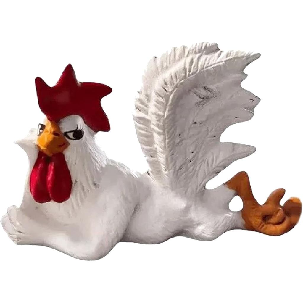 Tượng Gà Trống Trắng PUXING - Tư Thế Quyến Rũ, Nằm Xuống, Winking, Trang Trí Sân Vườn