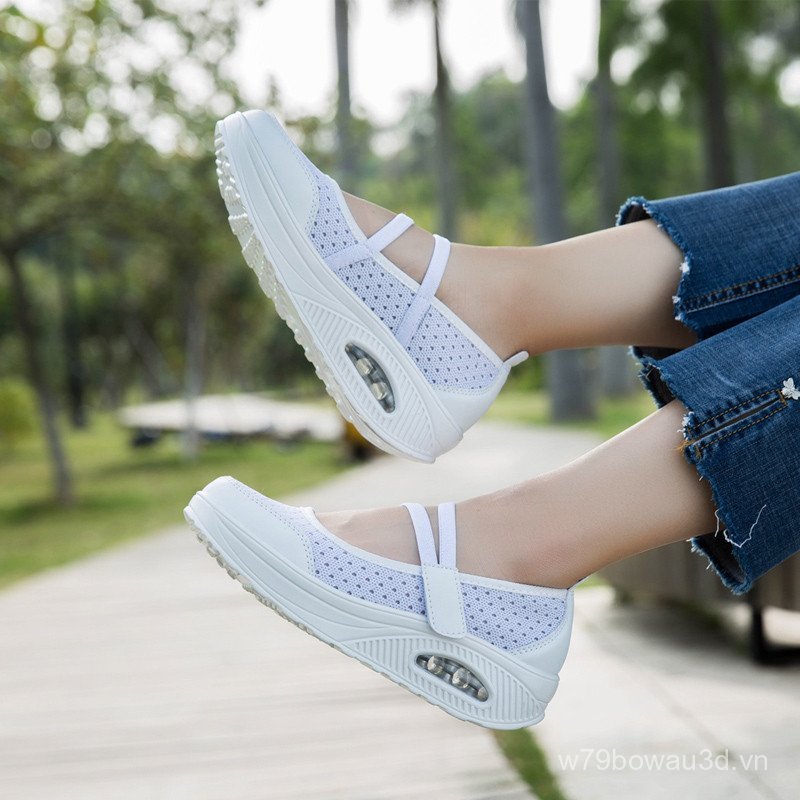 Lingzi & Flying Woven Hollow Cushion Shoes Mom Lace-Up Shoes Plus Size Shoes