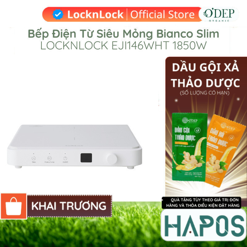 Bếp điện từ LocknLock siêu mỏng công suất mạnh, Hàng chính hãng Bianco Slim đa chế độ nấu EJI146WHT 