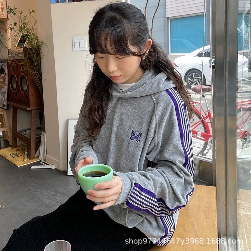 LZEA Needles track Velvet Embroidered High-Quality Loose-Fit Hoodie Couple's Jacket