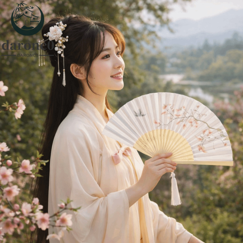 Quạt gấp DARONC0, Quạt tre họa tiết hoa thanh lịch