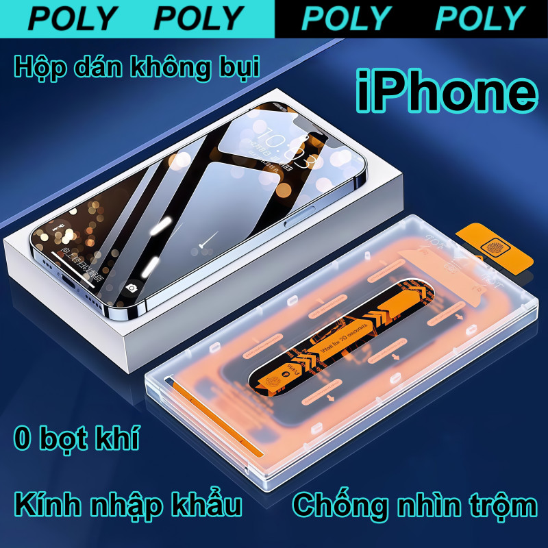 Kính cường lực iPhone hộp dán không bụi tự dán 3s không bọt khí 9H HD cho iPhone 11 12 13 14 15 16 1