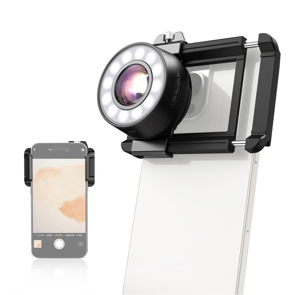Ống kính hiển vi APEXEL APL-MS120 120X cho điện thoại, đèn LED & UV tích hợp, gắn đa năng cho iPhone