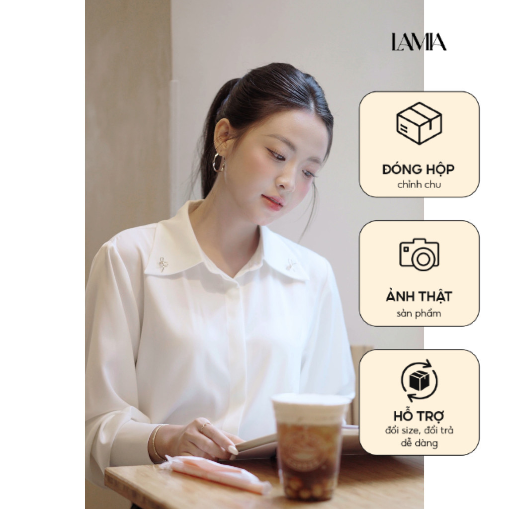 Áo sơ mi LA516 dáng suông phối nơ cài ve cổ | BigBuy360 - bigbuy360.vn