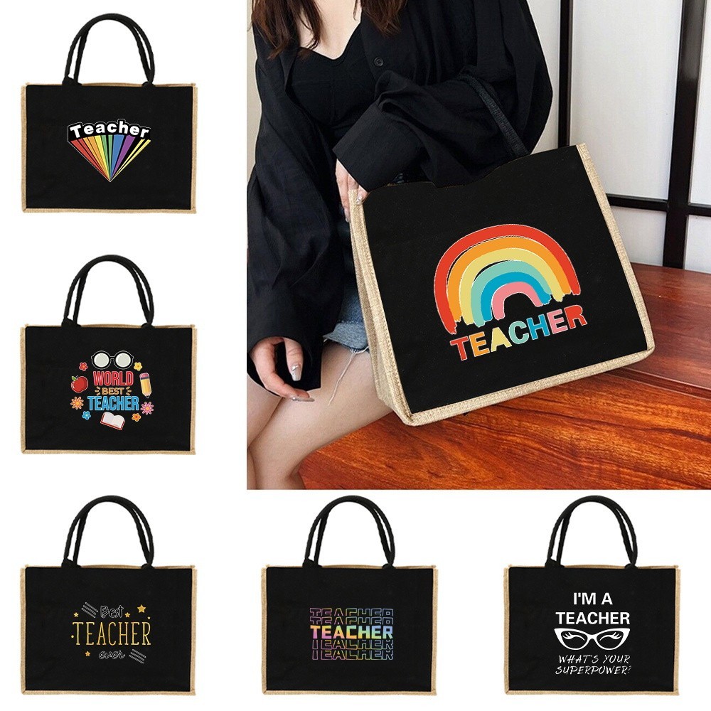 Jute Bag Handbag Linen Shoulder Bags Burlap handbags Women Shopping Bags Tote Laminated Bags Teacher