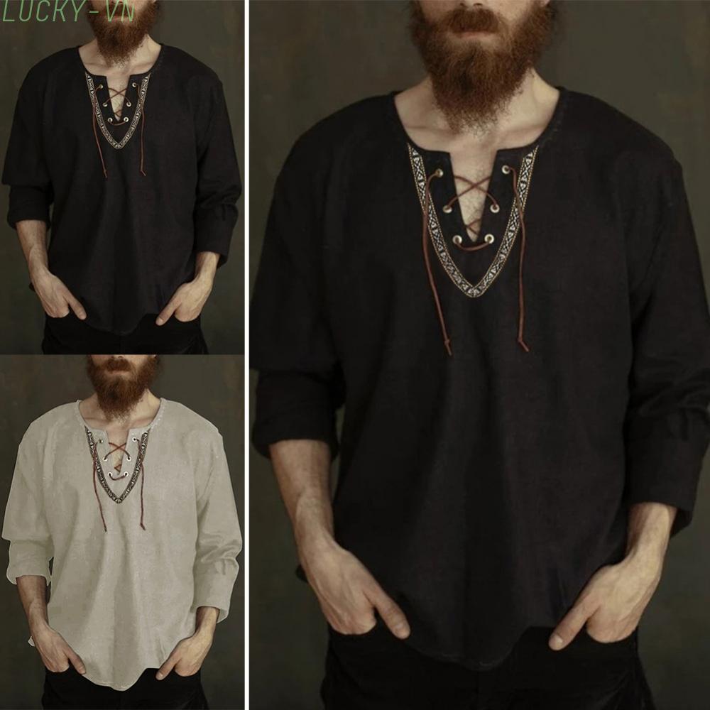 Classic Men's Vintage T Shirt Loose Fit Tops for Outdoor Retro Medieval Style