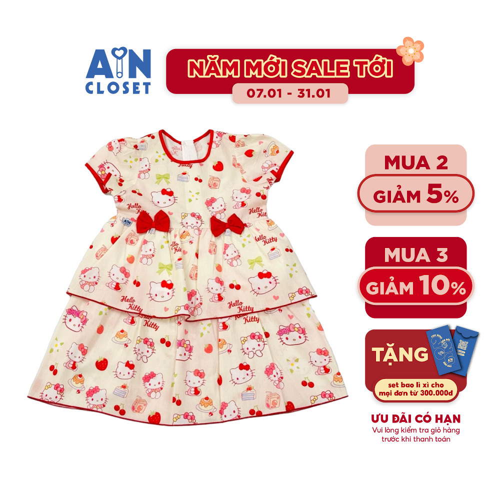 Đầm bé gái hoạ tiết Mèo Đỏ Cotton - AICDBGXEMDQO - AIN Closet