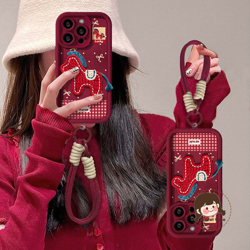 Năm Mới Màu Đỏ 3D Thêu Pony Vỏ Cho Samsung Galaxy S26 Plus Ultra A57 M56 A06 F36 F06 M36 M06 M16 F16