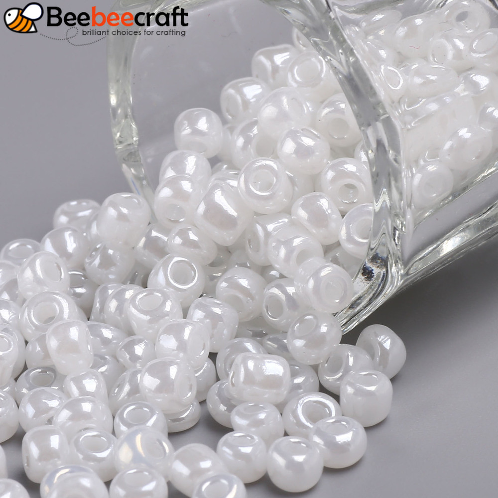 Hạt thủy tinh Ceylon tròn trắng 6/0, kích thước 4mm lỗ 1.5mm, 1 pound