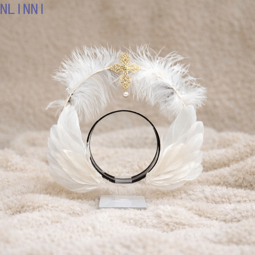 NLINNI Feather Halo Crown Headband, Dress Up Props Hai Lớp Virgin Mary Halo Queen Tiara, Handmade Ph