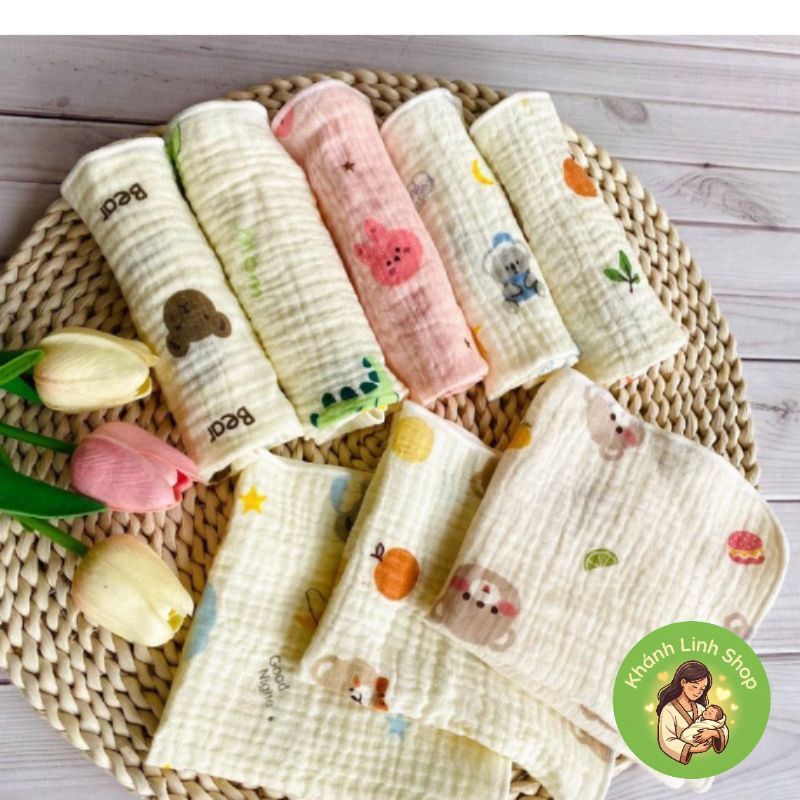 set 10 khăn sữa muslin organic siêu mềm, mịn và thấm hút cho bé