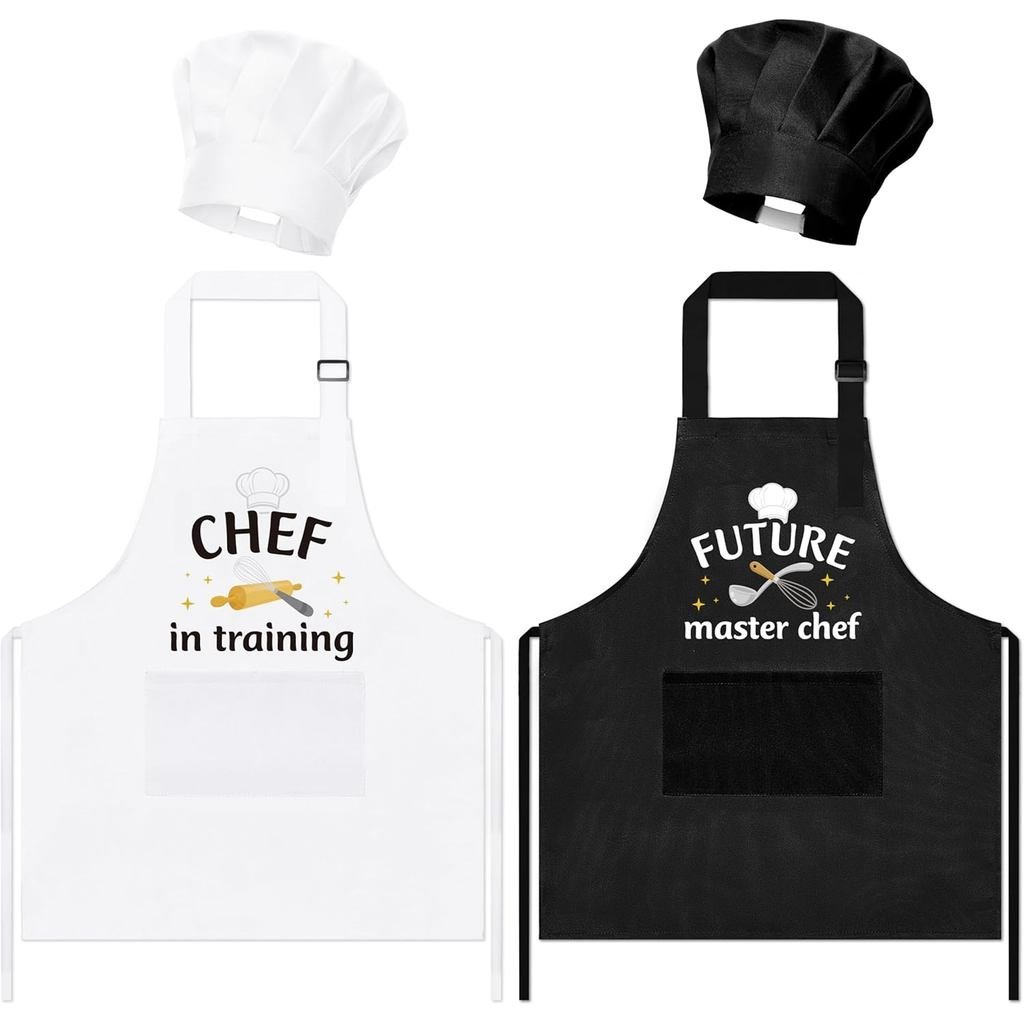 GROBRO7 4 Tạp Dề Trẻ Em Và Mũ Đầu Bếp Bộ Quà Tặng Cho Bé Trai Bé Gái, Đầu Bếp Tập Luyện Tương Lai Họ