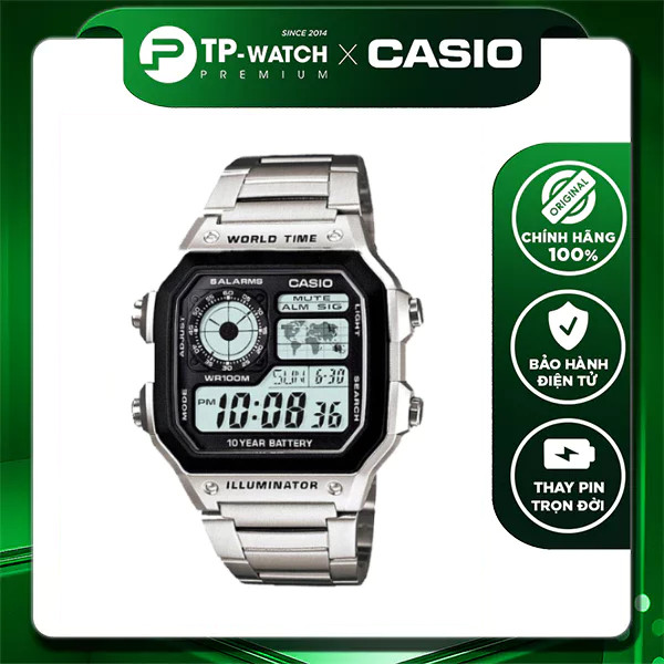 Đồng Hồ Nam Dây Thép Casio AE-1200WHD-1AVDF Pin 10 Năm | Casio Worldtime AE-1200WHD-1A