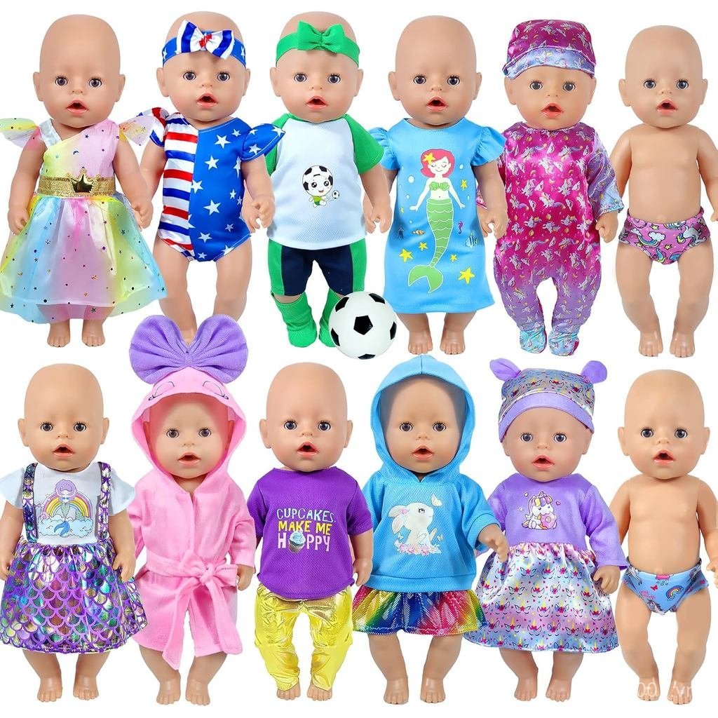 12 Bộ 14-16-Inch-Baby-Doll-Clothes-Outfits Đầm Băng Đô Phụ Kiện Tương Thích Với 43cm Mới Sinh-Baby-D