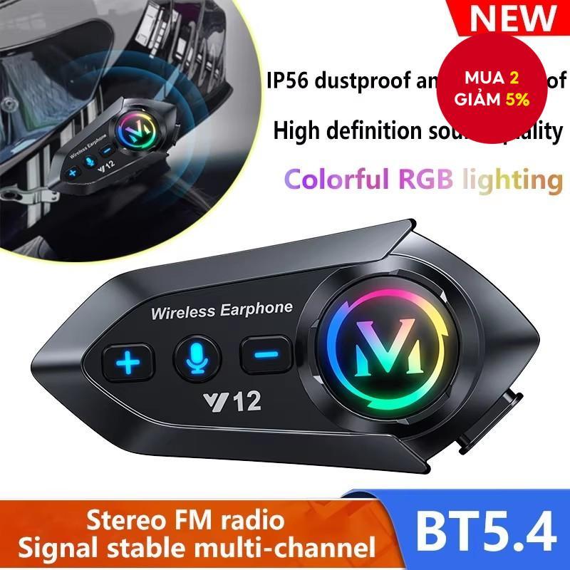 Y12 Tai nghe mũ bảo hiểm xe máy hai mic không dây, rảnh tay gọi điện thoại, chống nước, máy nghe nhạ