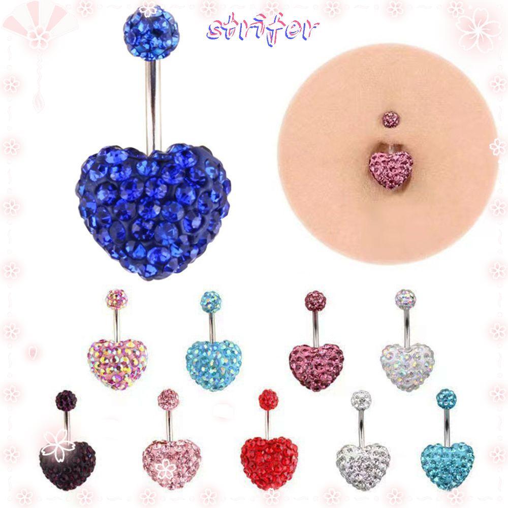 STRIFER Heart Belly Bar Double Gem Multi Crystal Jewellery Body Piercing