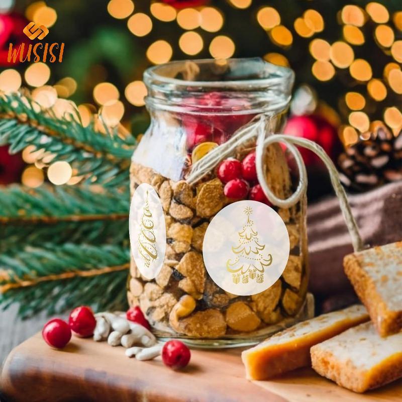 [WUSISI] 500 Chiếc 1inch / 2.5cm Rõ Ràng Giáng Sinh Dán Quà Thẻ Thẻ Tự Dính Con Dấu Nhãn Thêu Sò Nhã